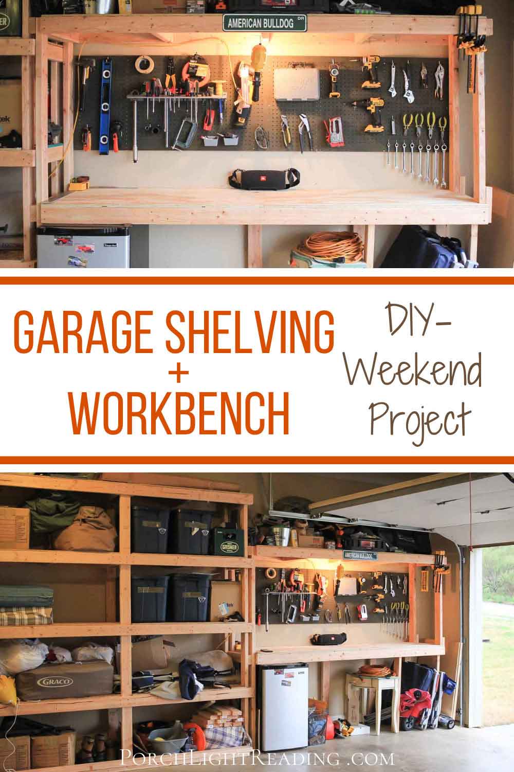 garage shelving and workbench DIY