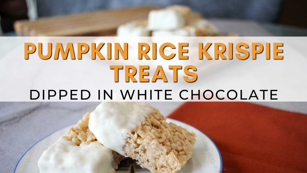 Pumpkin spice Rice Krispie treats on a small dish.