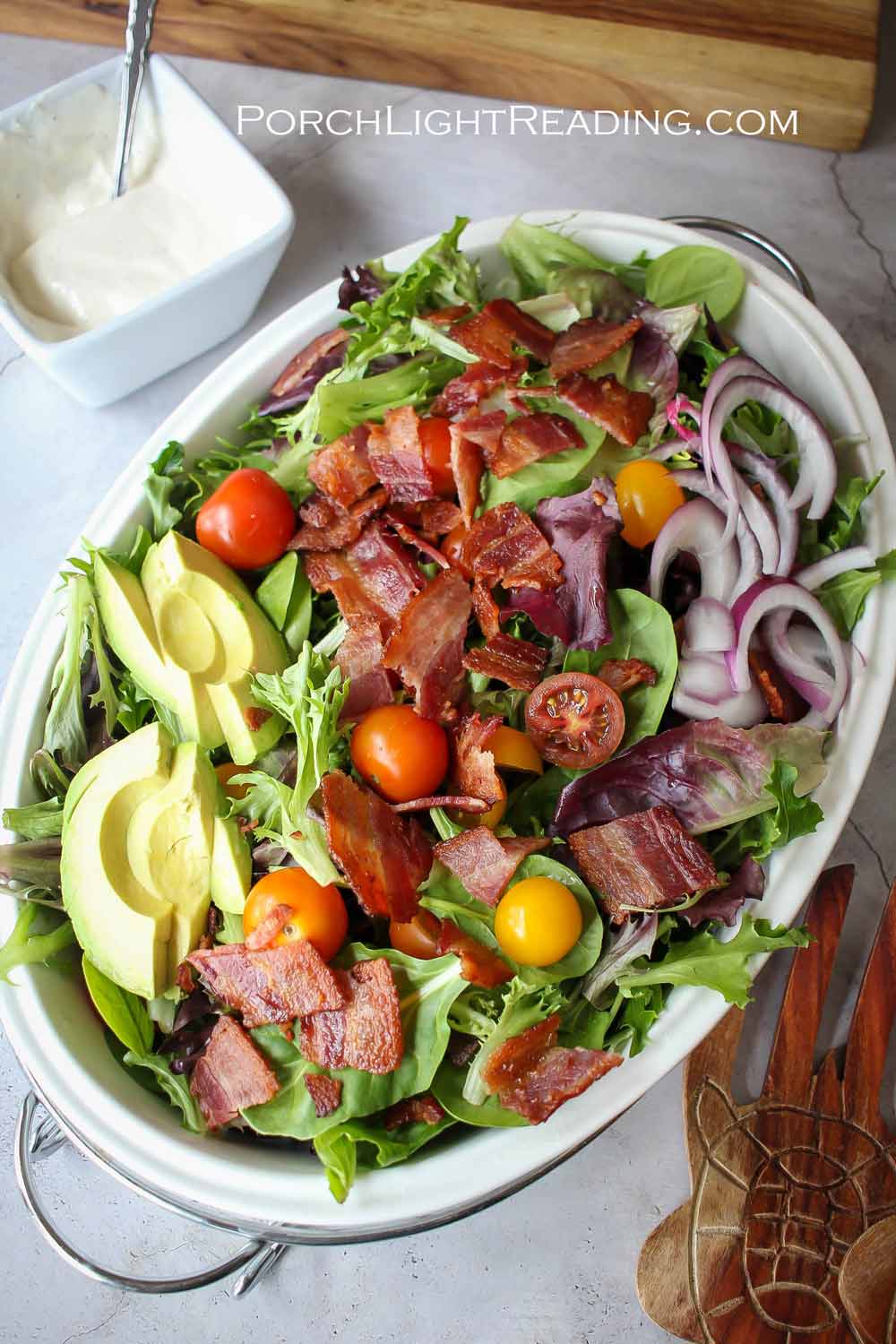 Family size BLT salad in a large serving platter.