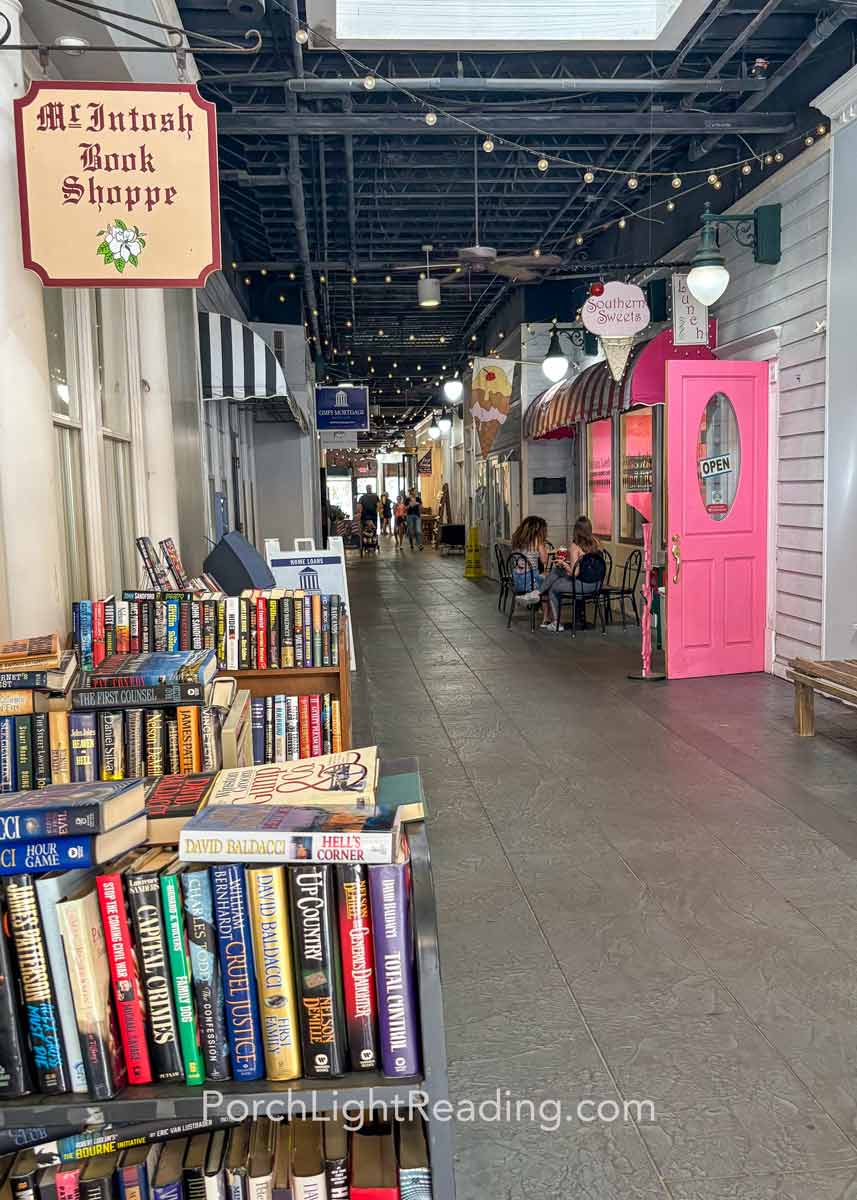 Books in front of the marketplace.