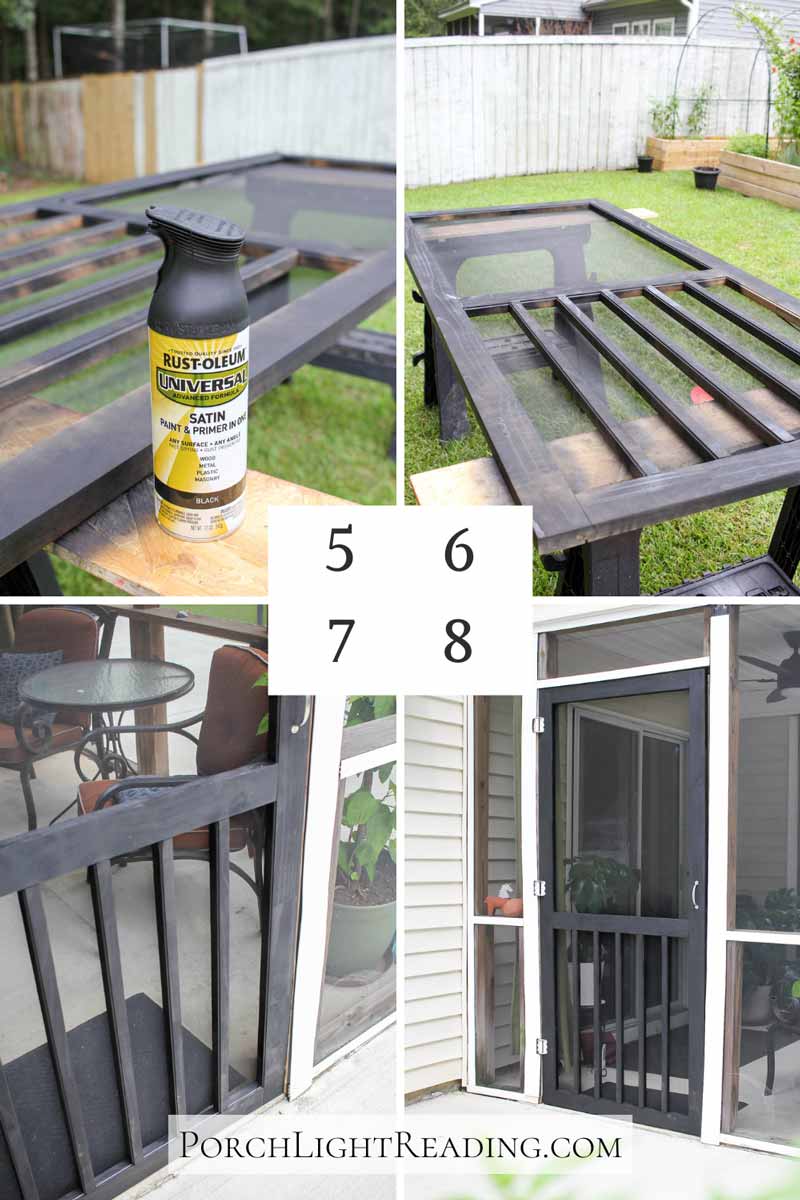 Steps 5-8 on painting a screen door. 
