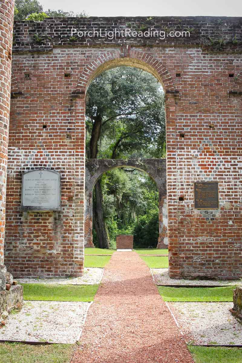 Stone pathway down the center of the church aisle.