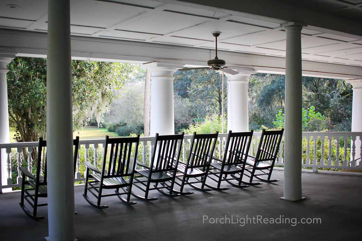 Rocking chairs on the porch of Magnolia Plantation.
