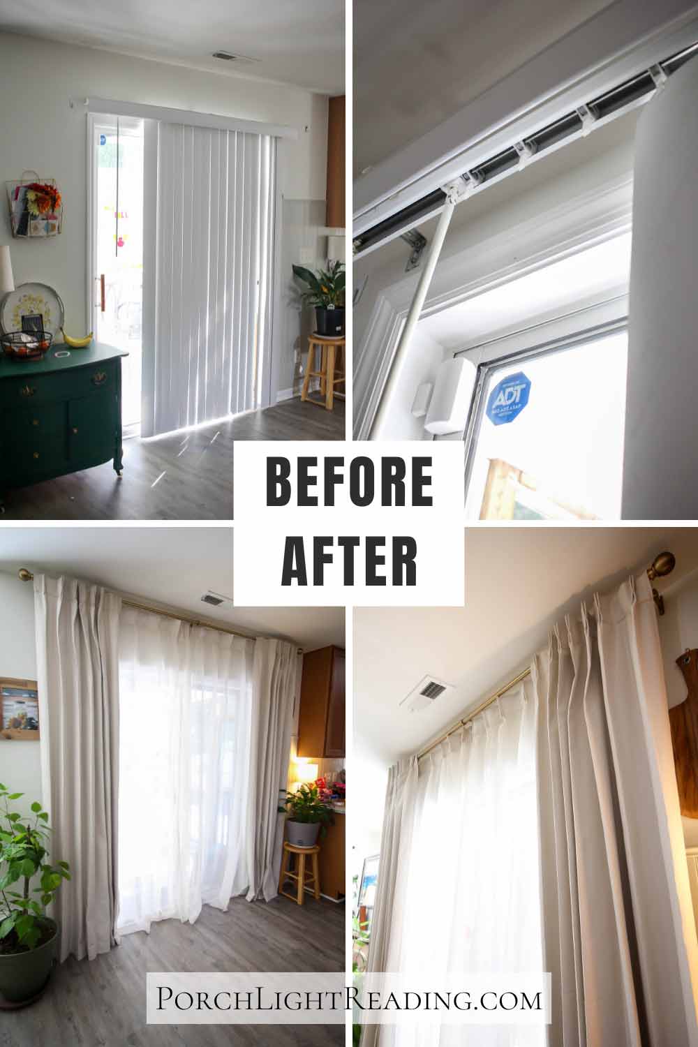 Before and after photos. From broken blinds to tall curtains. 