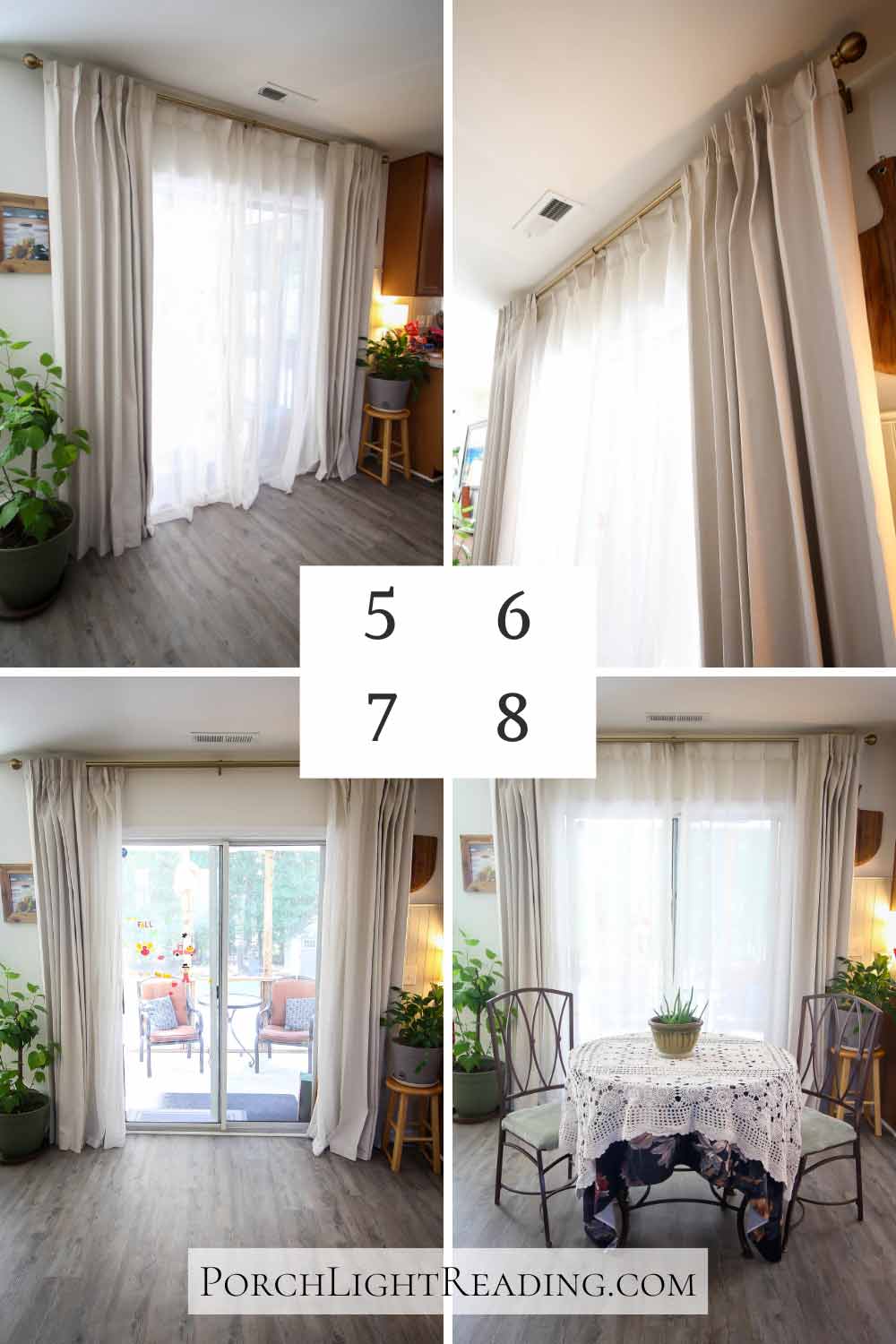 Steps 5-8 of installing curtains. 