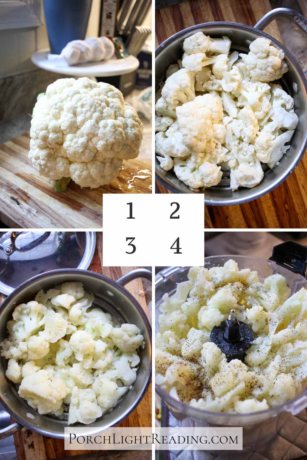 Steps 1-4. Chop, Steam, mash.
