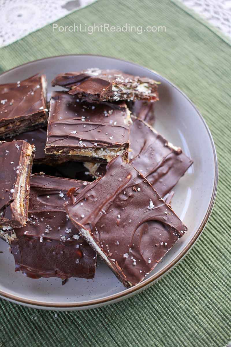 Date bark cut into squares.