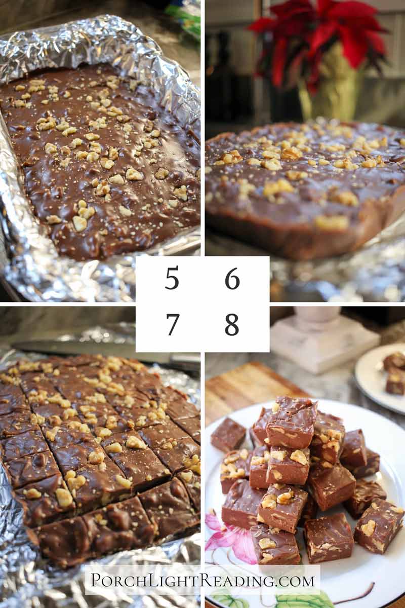Steps 5-9 of fudge recipe. Including Cutting the fudge into squares. 