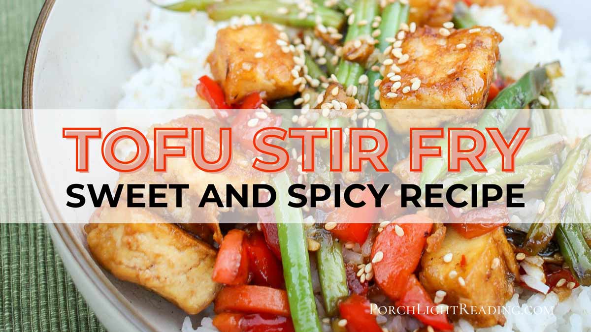 Tofu stir fry with green beans and red peppers.