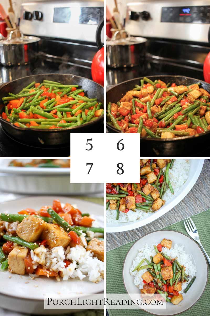 Easy tofu stir fry recipe with follow along photo directions 5-8.