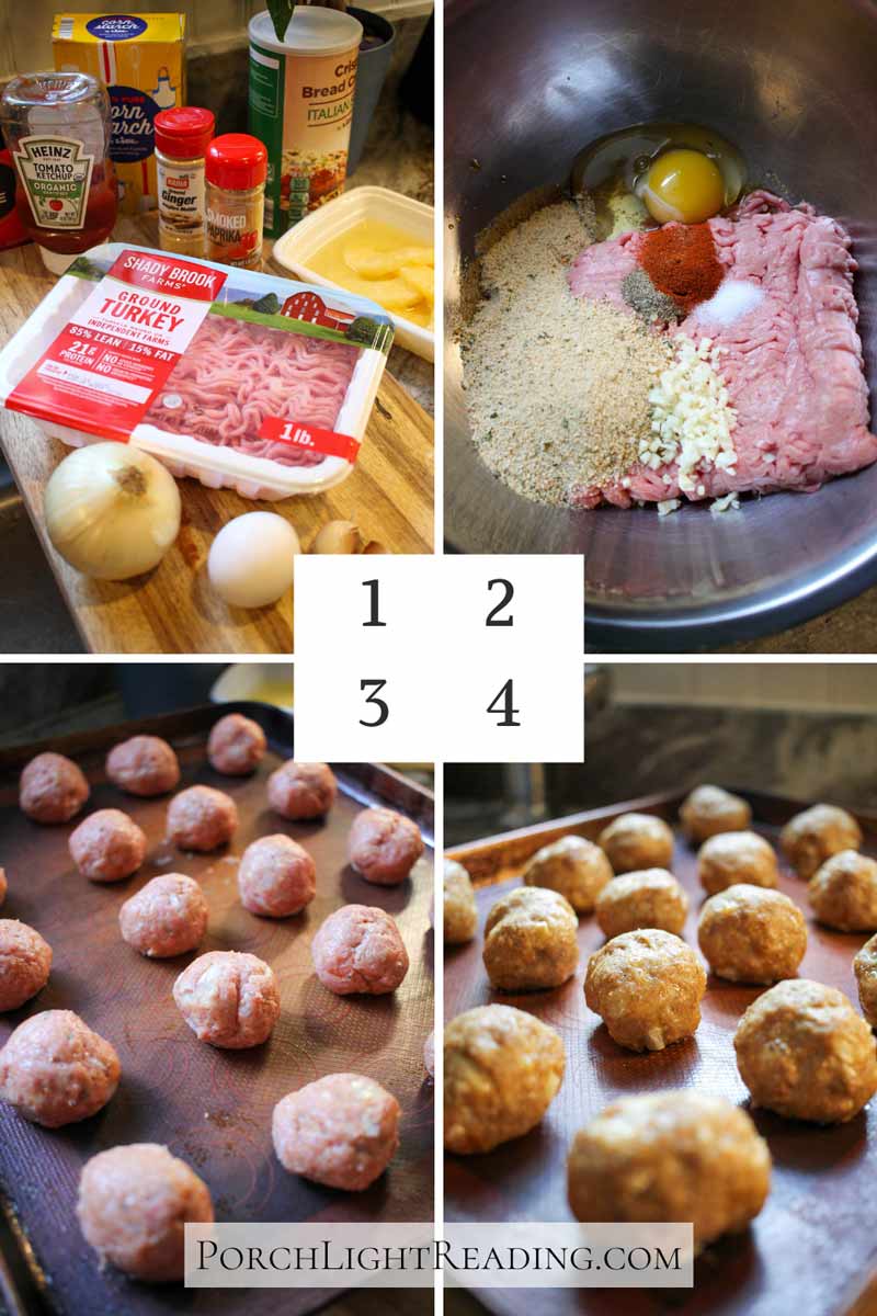 Cooking steps 1-4. Gathering ingredients and making the meatballs. 