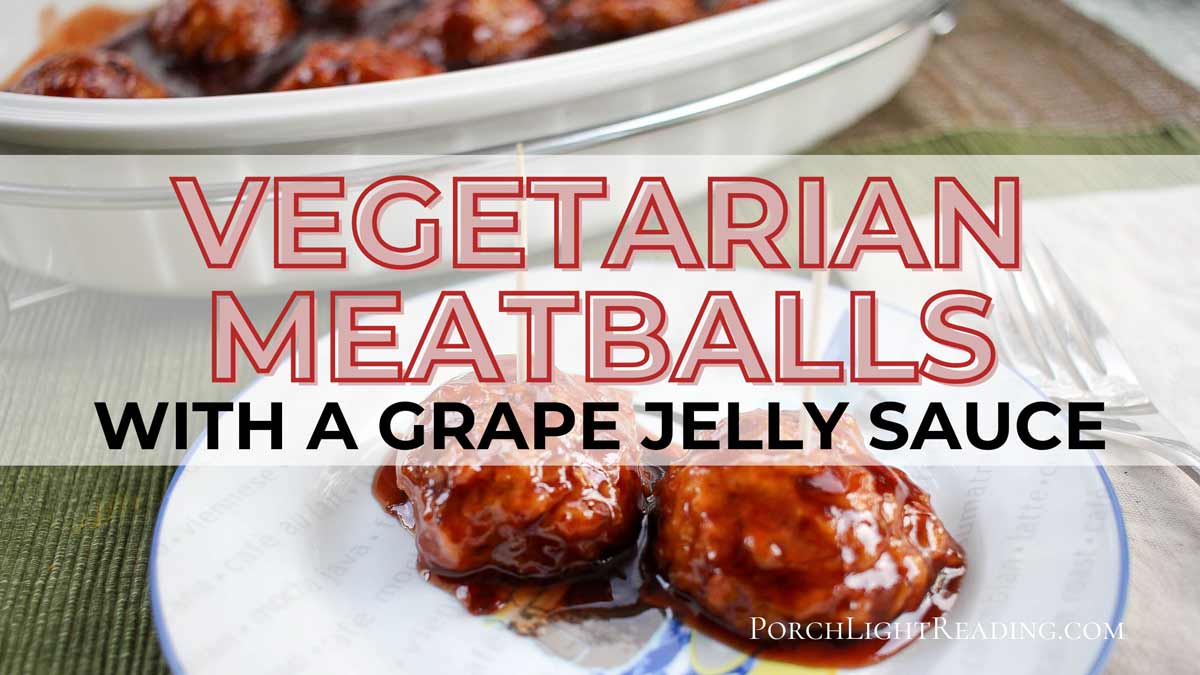 Vegetarian meatballs with a BBQ and grape jelly sauce. 