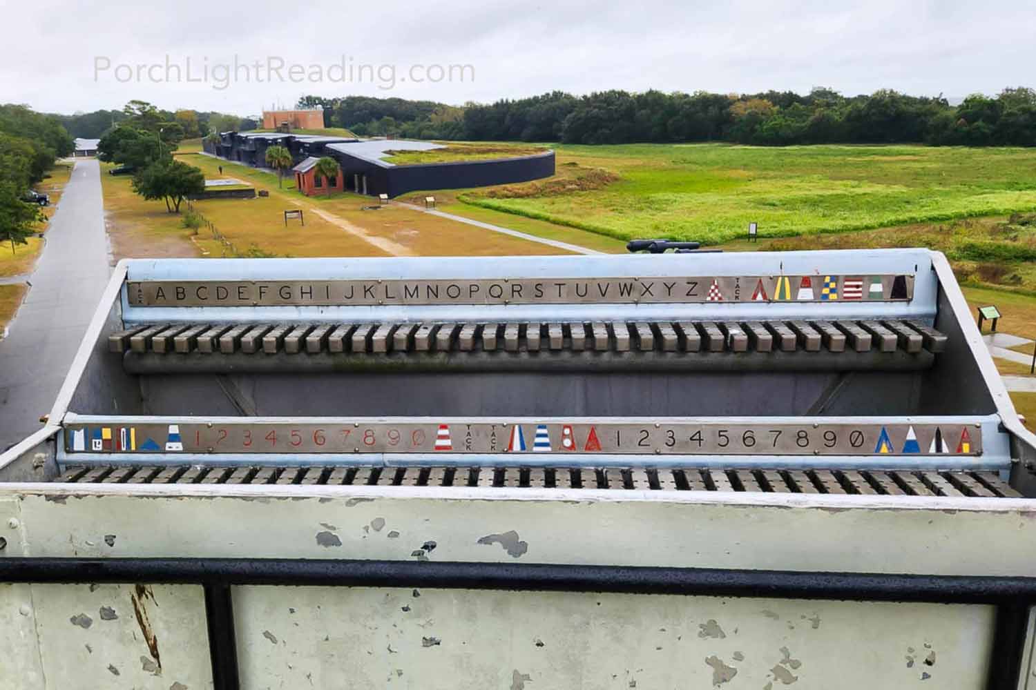 Top of the tower overlooking the battery and more bunkers.