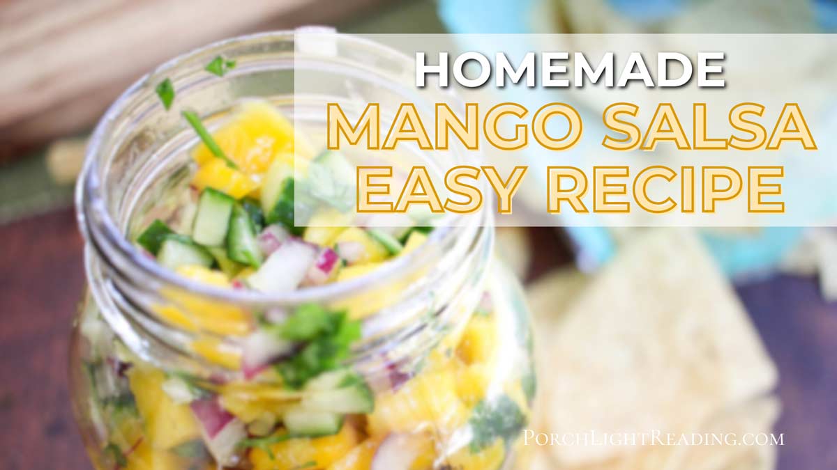 Homemade mango salsa in a mason jar.