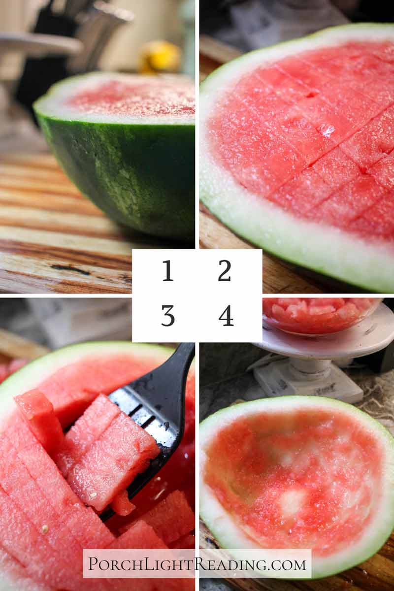 Steps 1-4. Slicing watermelon and removing the contents.