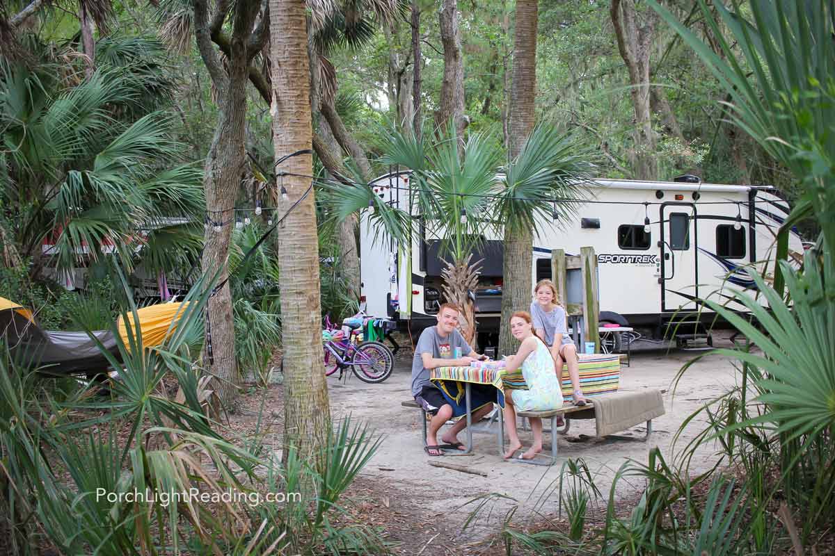 Our small family enjoying our time while camping at Ediso Island State Park. 