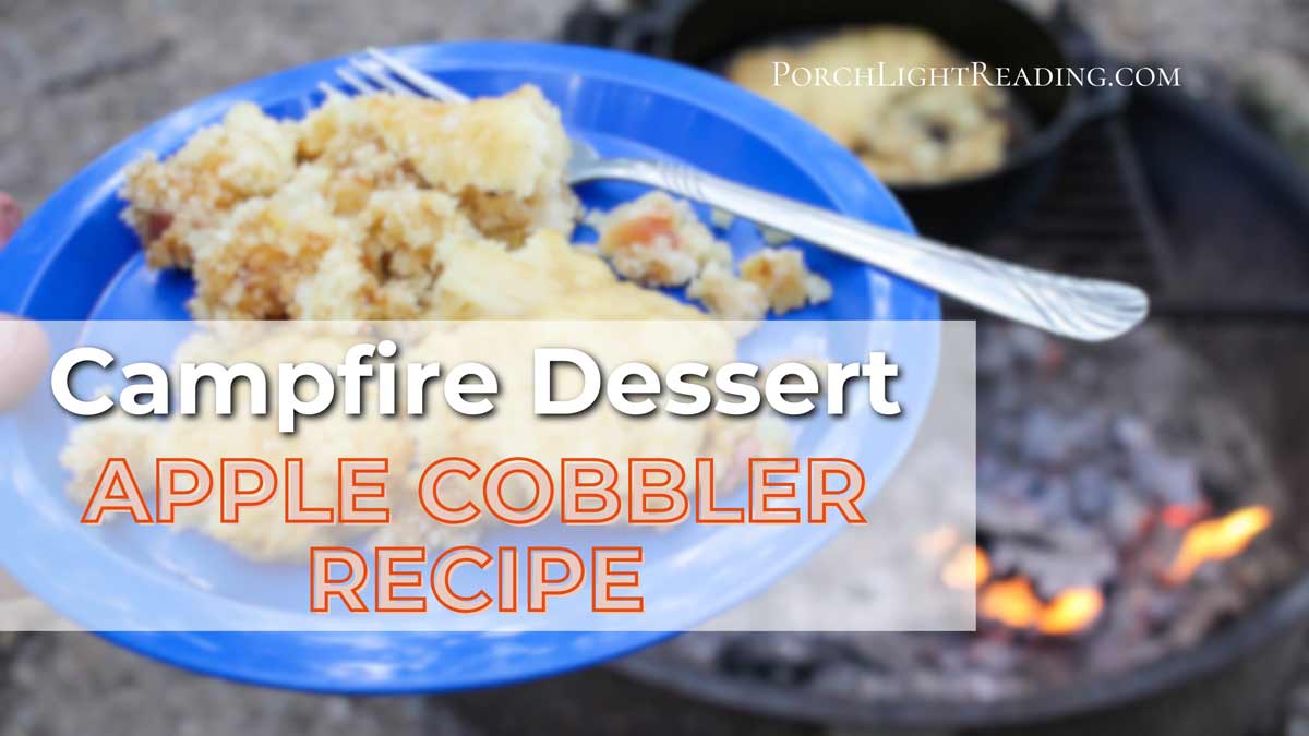 Campfire apple cobbler cooked in a dutch oven. 