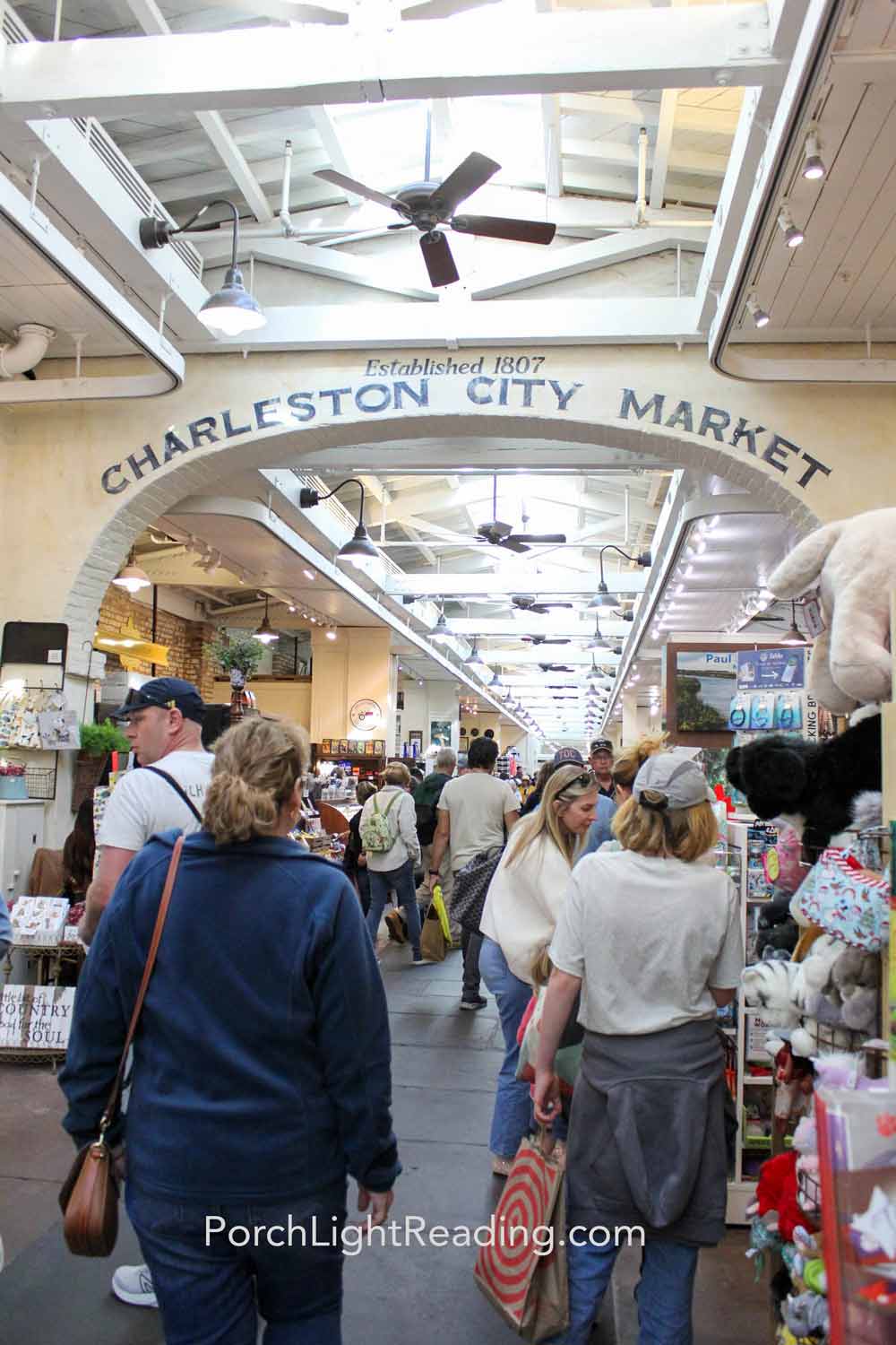 Rows of vendors inside the Charleston City Market. 
