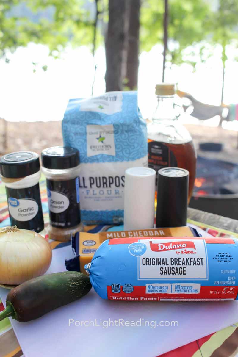 Ingredients for camping breakfast sausage balls.