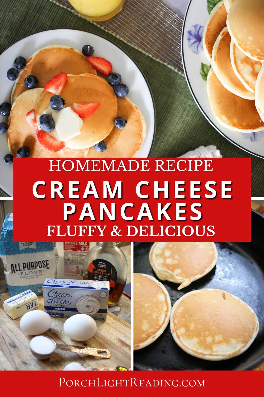 Cream cheese pancakes Pinterest pin for sharing. 