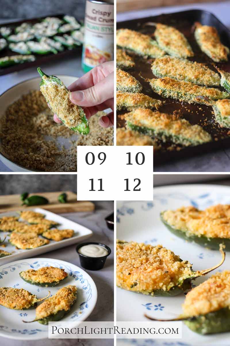 Oven baked jalapeño poppers with a crispy topping. 