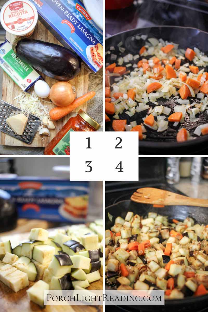 Gathering the ingredients and cooking the vegetables. 