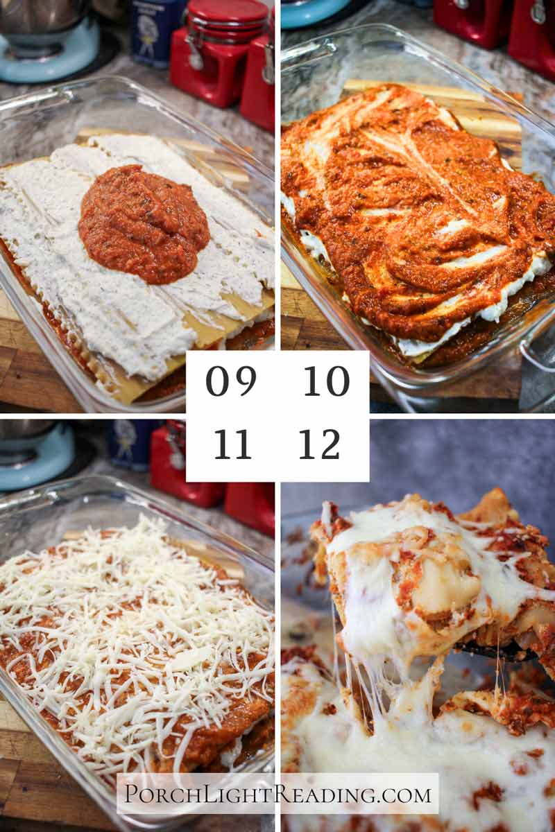 Assembling the lasagna and baking the dish. 