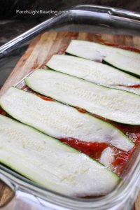 Zucchini lasagna noodle bottom layer.