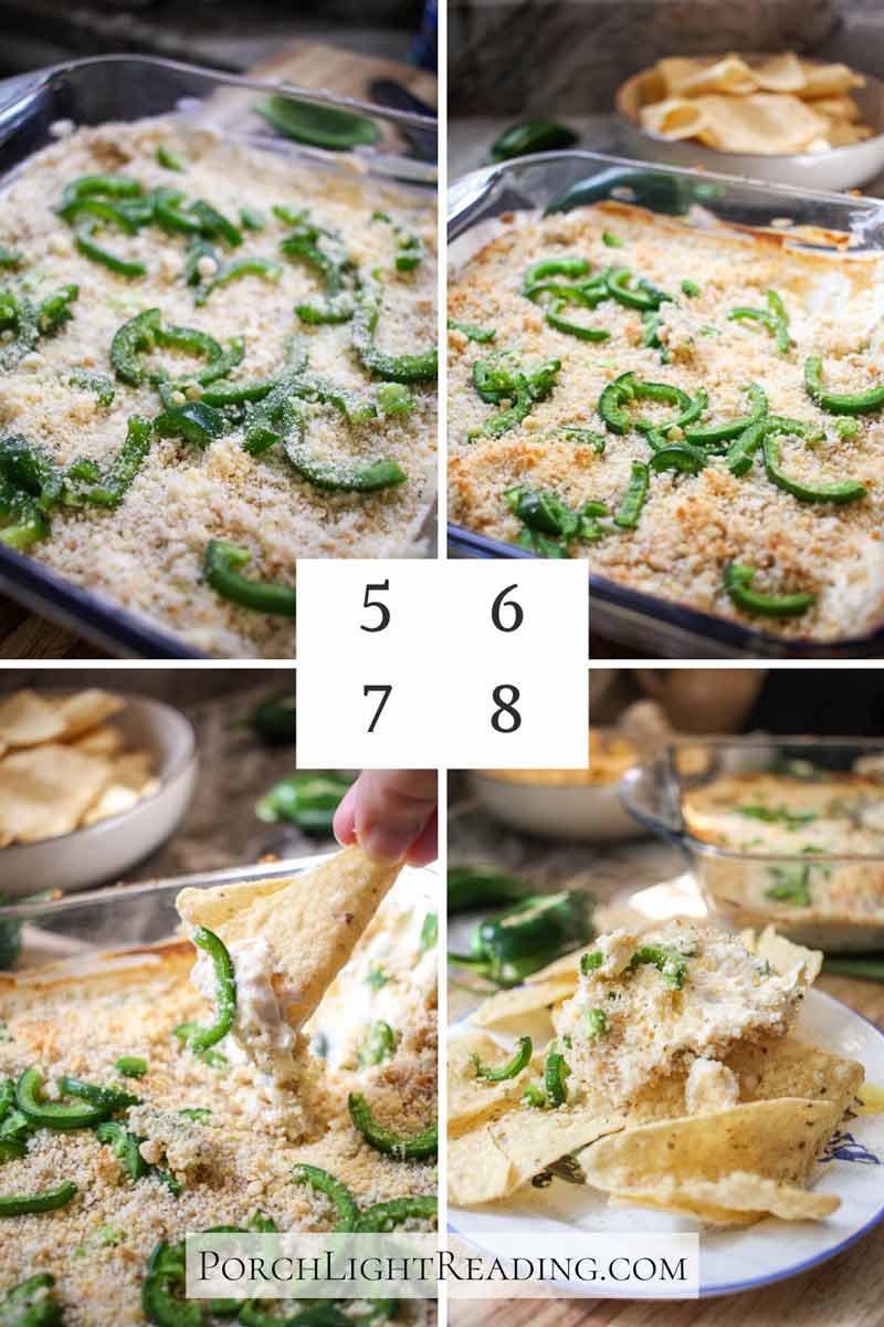 Steps 5-8 of making jalapeno popper dip. 