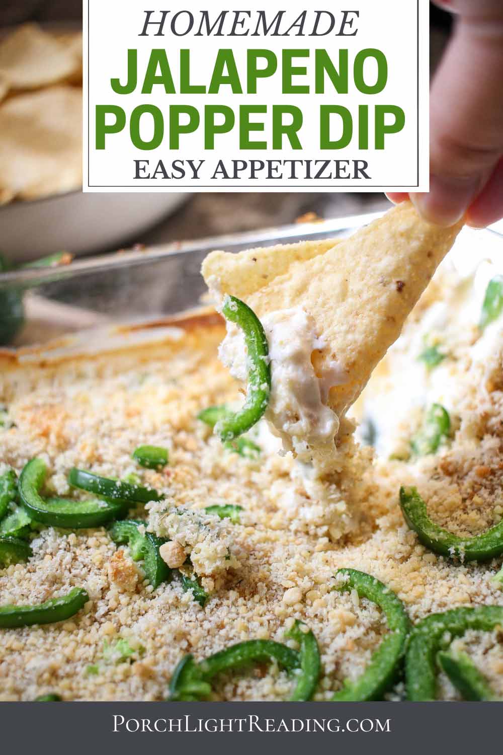 Jalapeno popper dip Pinterest pin for sharing and saving for later. 