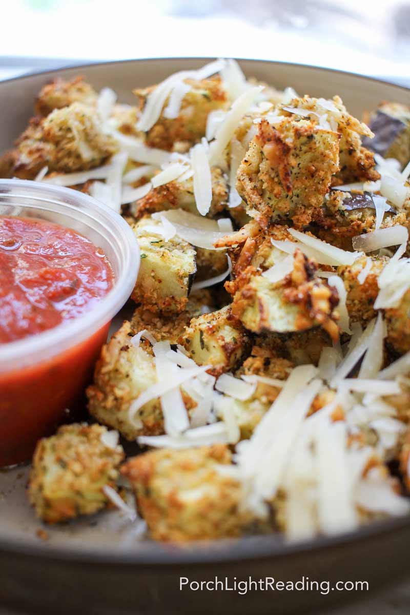 Crispy golden air fryer eggplant bites. 