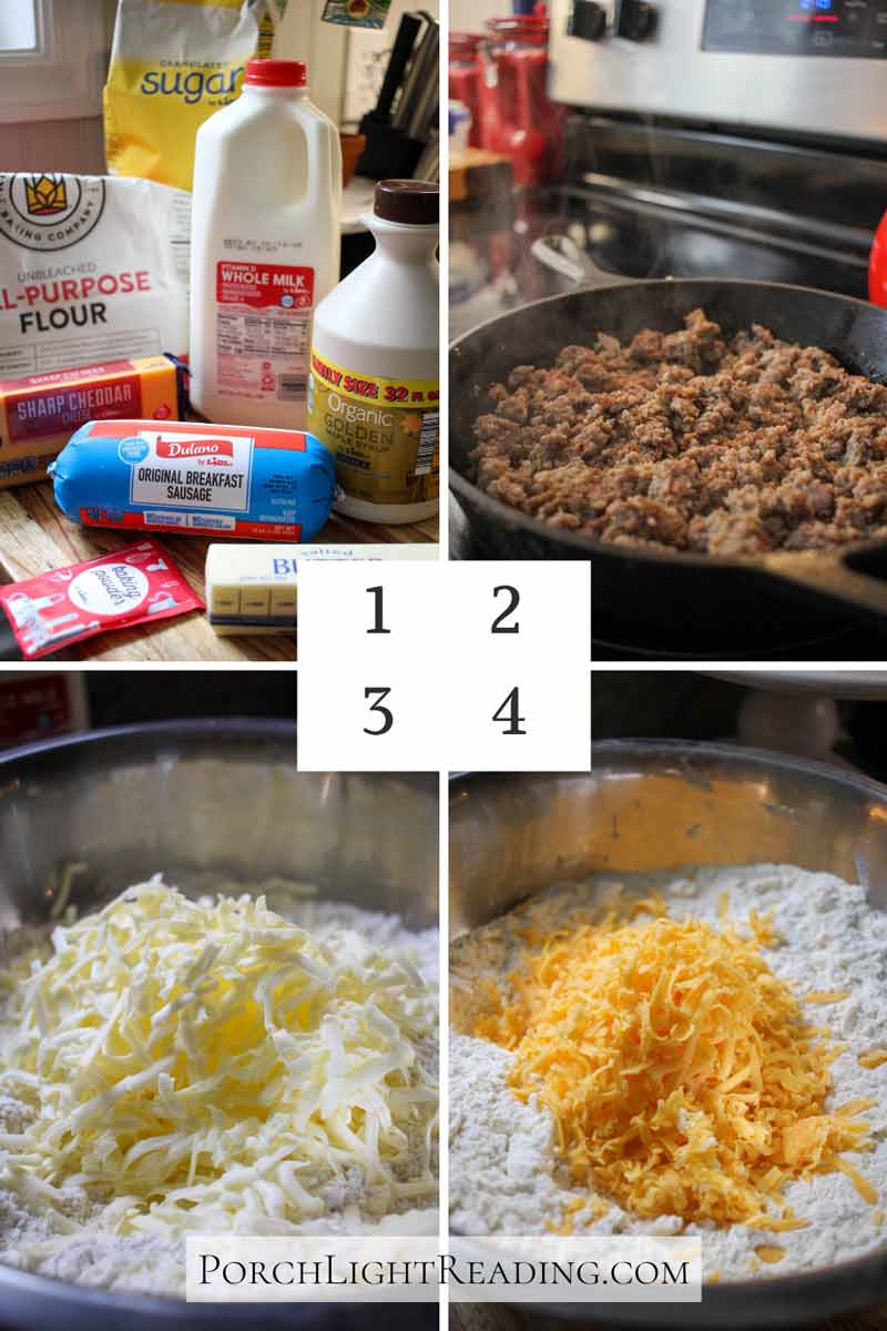 Steps 1-4 of how to cook breakfast scones. 