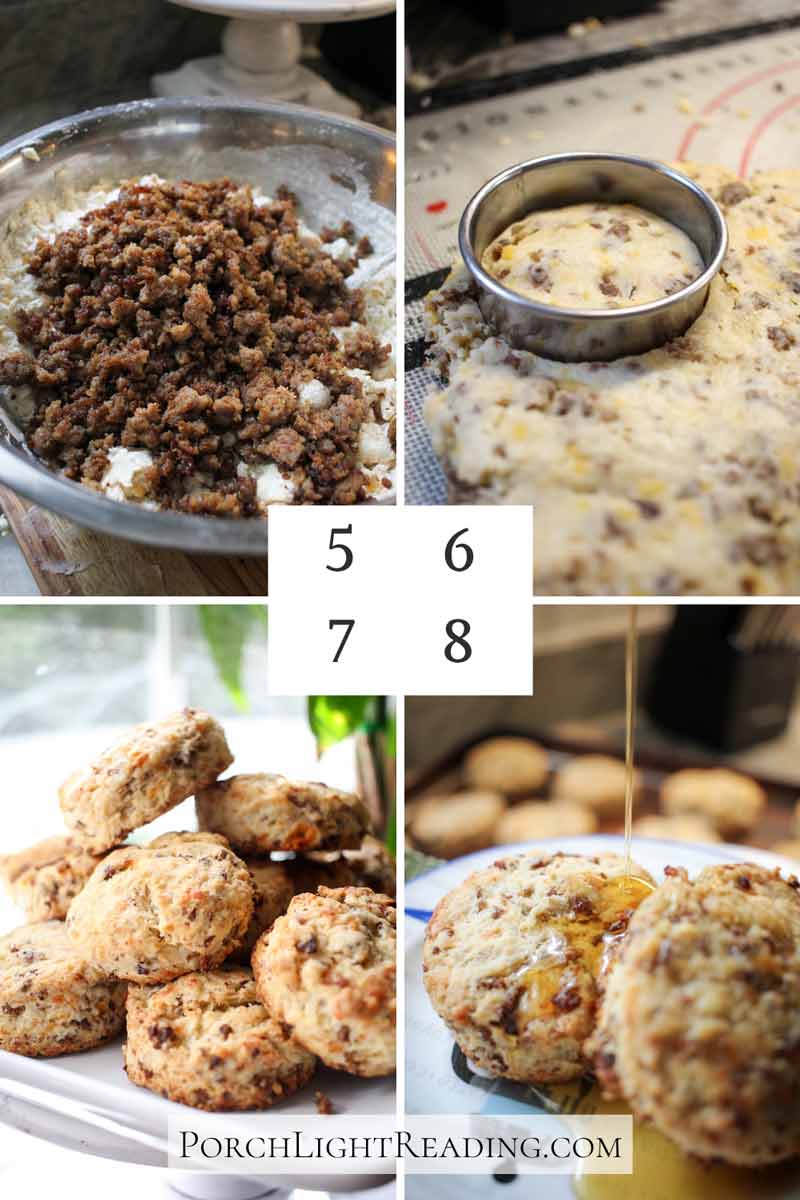 Steps 5-8 of how to make homemade breakfast scones. 