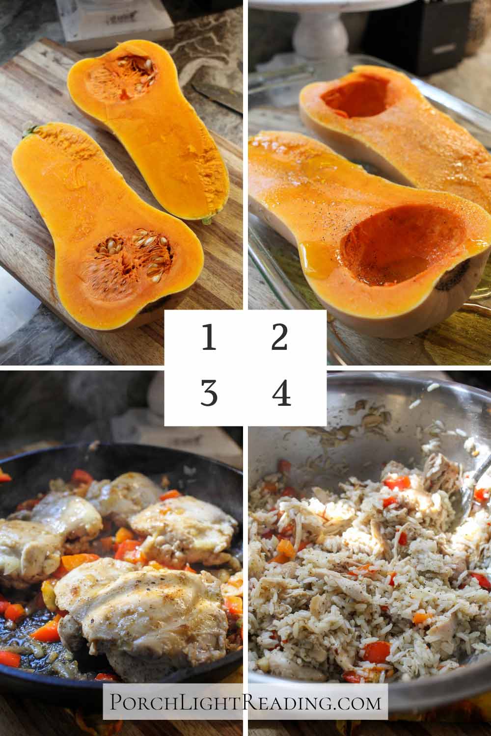 Butternut squash and chicken recipe. Steps 1-4.