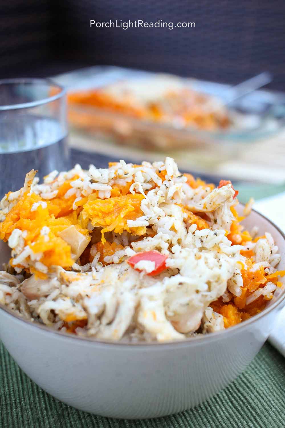 Butternut squash bowl with chicken and rice.