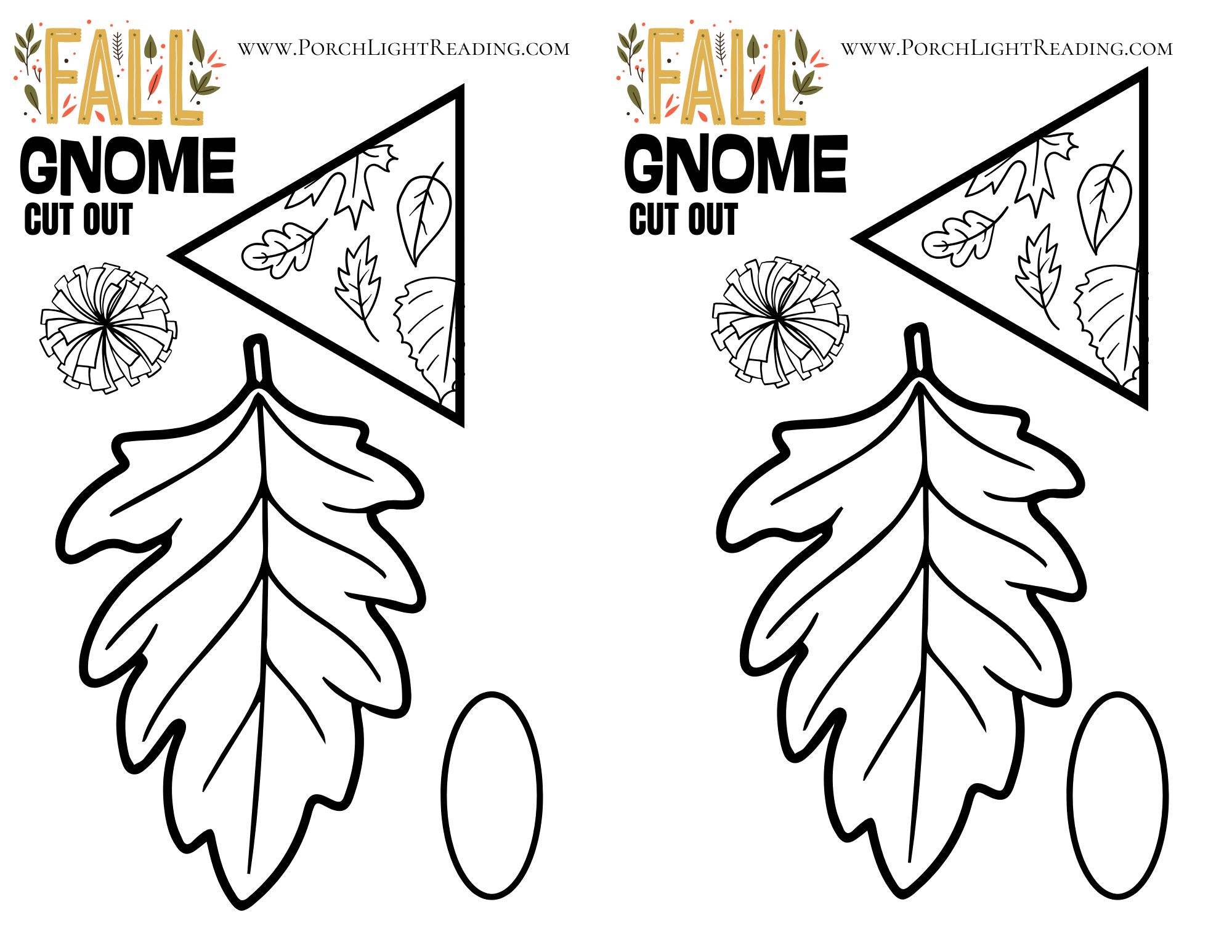 Two small gnome color and cut out craft activities. 