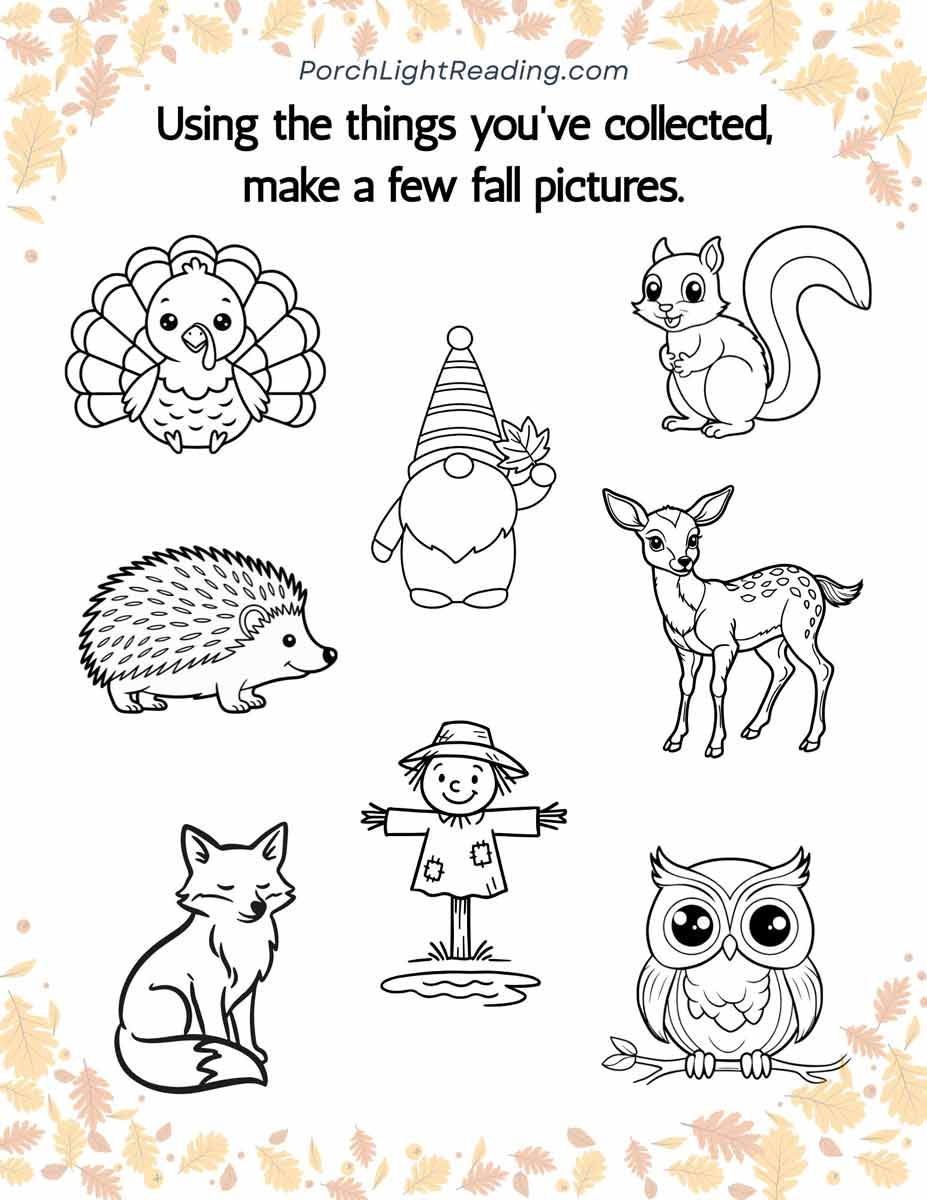 Fall scavenger hunt for kids! Animals to create using the items collected in the scavenger hunt. 