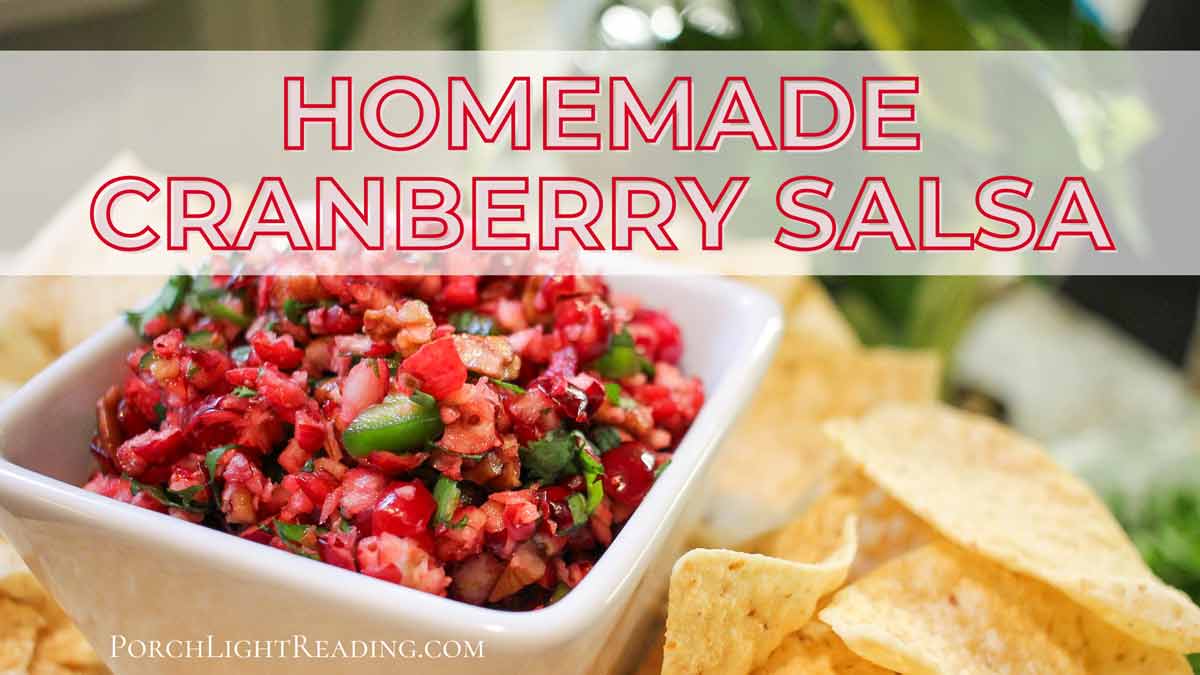Fresh cranberry salsa made with jalapeños, cilantro, and green onions served in a bowl. 