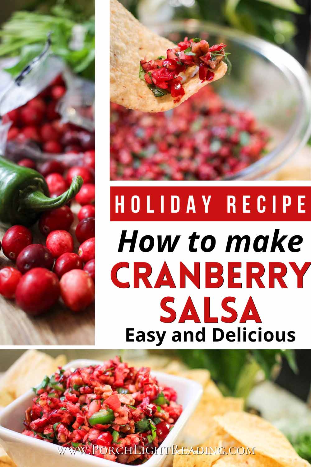 Cranberry salsa Pinterest pin for sharing on social media. 