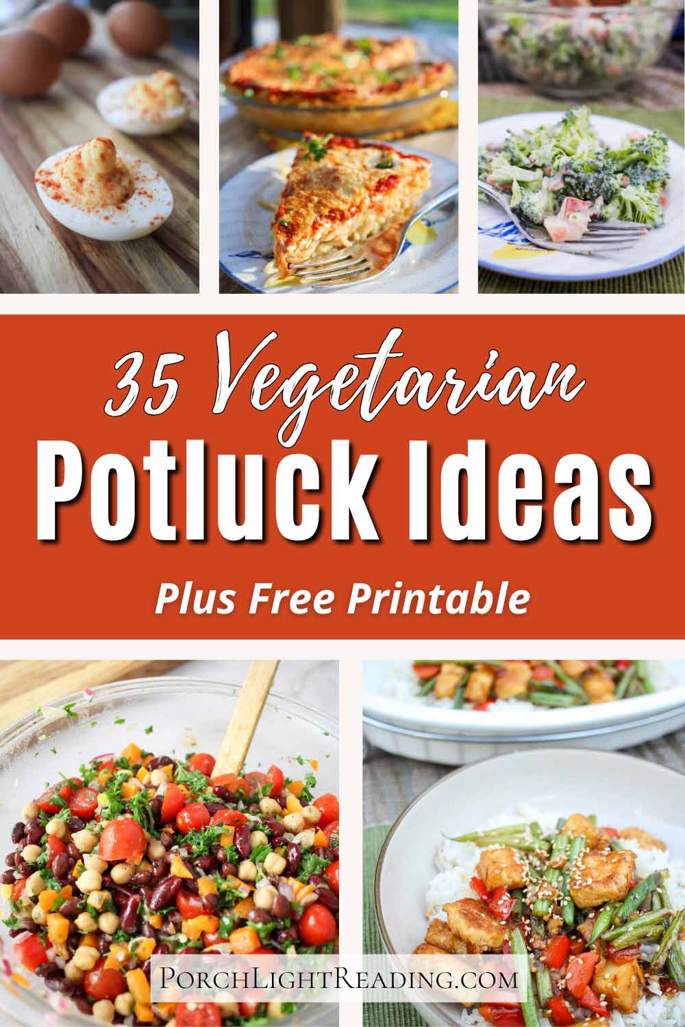 35 Vegetarian potluck ideas Pinterest pin for social sharing. 
