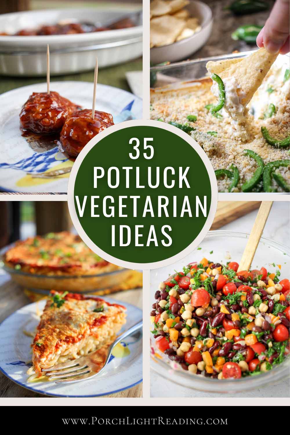 Vegetarian potluck Pinterest pin for social sharing. 