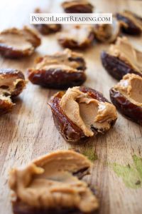 Dates filled with peanut butter.