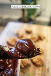 Date Snickers dipped in melted chocolate.