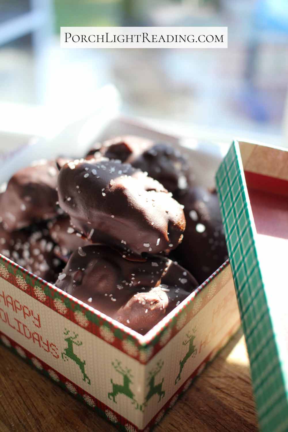 Date snickers in a gift box for sharing.