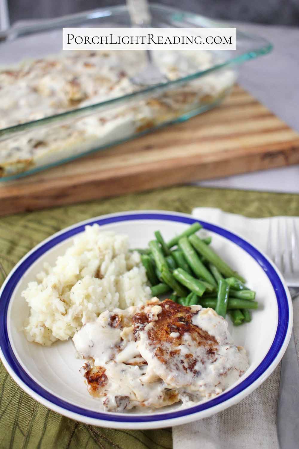 Cottage cheese patties with creamy mushroom gravy. 