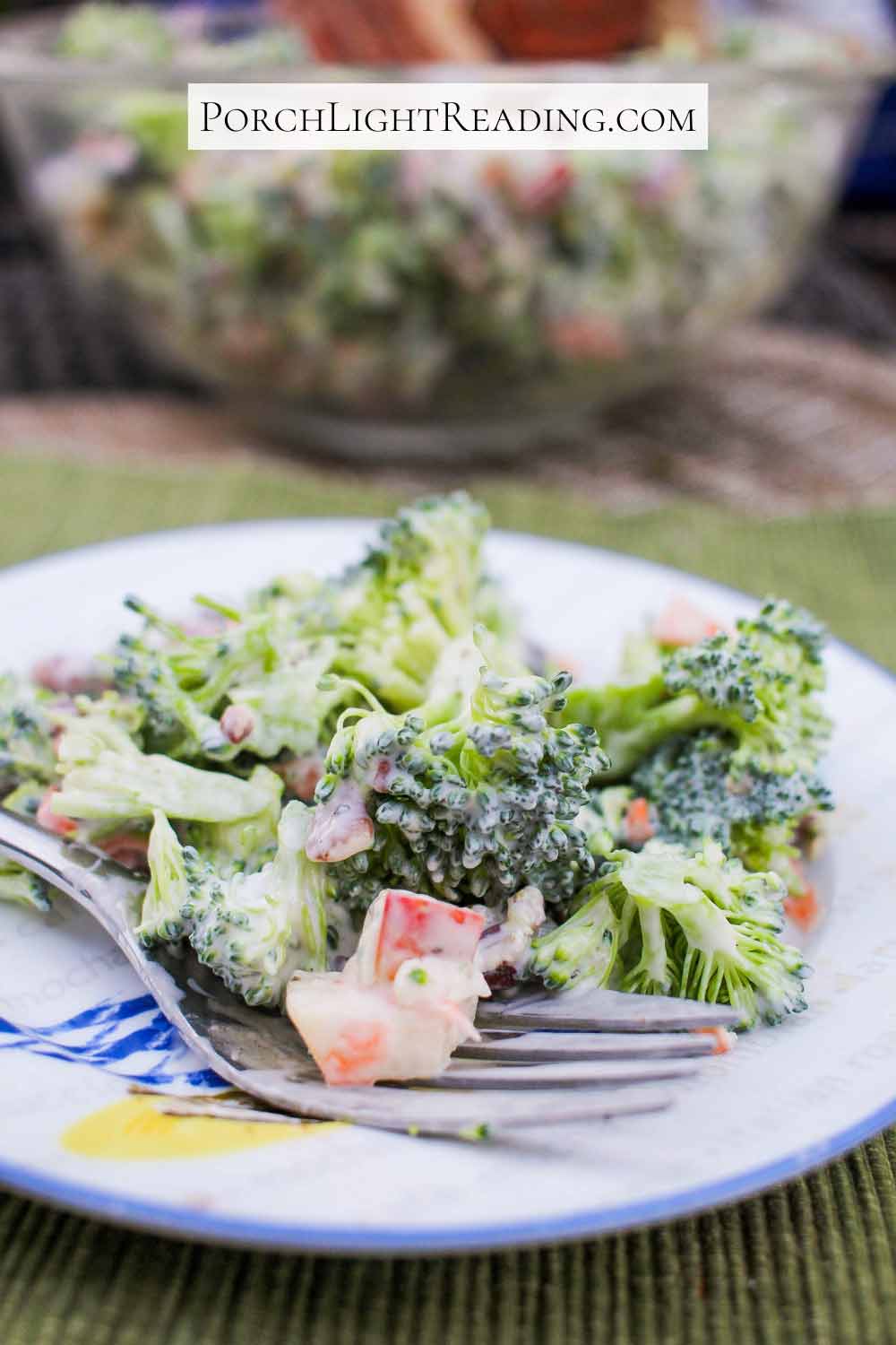 Large bowl of broccoli salad for potluck. 