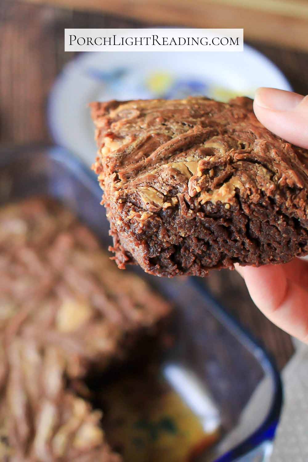 Moist brownie with peanut butter. 