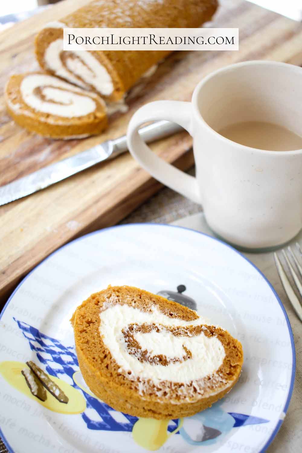 Shareable pumpkin roll with a cream cheese swirl. 