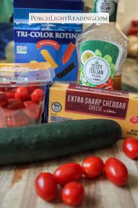 Pasta salad ingredients.