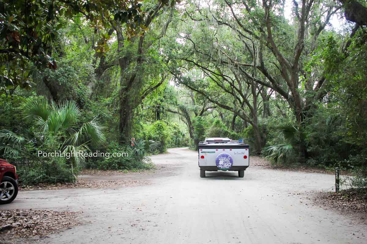 Pop up trailer leaving the campground at Live Oaks Campground. 